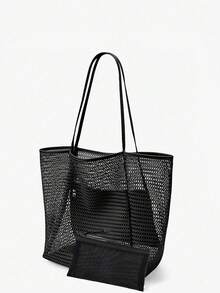 Large Capacity Foldable Mesh Swimming Bag With Mesh Storage Pouch, Beach Vacation Mesh Bag, Bath And Swim Toiletries Storage Bag, Back To School, Women's Beach Bag, Travel Essentials - Multicolor - View 9