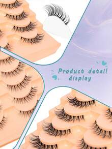 7 Pairs Cat Eye Style Transparent Stem Light Mist Natural False Eyelashes, Lightweight Soft Strip Lashes - Black - View 6
