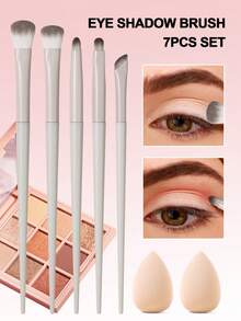 7-Piece Professional Makeup Brush Set With Blade Brow Brush, Ultra-Fine Eyeliner Brush, Eyeshadow Brush, Concealer Brush, Soft Bristles Face Makeup Tools With Mini Makeup Sponge And Foundation/Concealer Puff - Light Grey - View 9