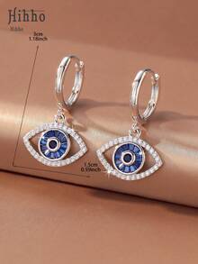 Hihho 1 Pair Royal Blue Zirconia Evil Eye Copper Pendant Earrings, Wisdom Eye, Daily Wear, Elegant, Unique Personalized, Women's Earrings, Suitable For Festivals, Parties, Outings, Vacations, Campus Decoration, Small Gift For Friends - Eyes and Earrings - View 10
