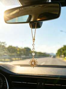 1 pieza Decoración colgante para espejo retrovisor de coche con luna, estrella y sol de aleación y strass, accesorio para interior de coche - A - Ver 3
