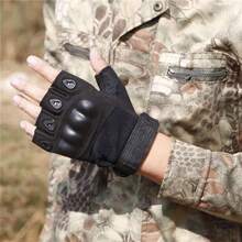 A Pair Of Half-Finger Motorcycle Outdoor Riding Gloves With Shell - Black - View 3