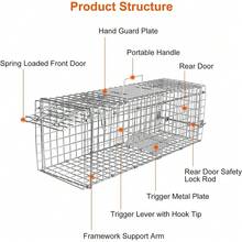 Foldable Galvanized Metal Live‑Catch Animal Trap Cage, Rust‑Resistant Reusable Portable Rescue Capture Tool, Suitable For Outdoor Stray Animal Trapping And Rescue - A - View 10