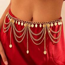 Western Vintage Multi-Layer Coin Tassel Belt, Vintage Gold Waist Chain, Bohemian Style Decorative Accessory, Suitable For Daily And Vacation Outfits - A - View 2