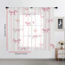 2pcs Sweet Style Transparent Curtains, Pink Bow Pattern, Soft Light, Privacy Protection, Rod Pocket Design Suitable For All Seasons, Multi-Functional Home Decor, Machine Washable, Polyester Material, Add Romantic Atmosphere To Bedroom, Living Room And Study, No Tiebacks - Multicolor - View 10