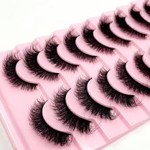 10 Packs D Curl Wispy Fluffy Russian 3D Faux Mink Lashes, Soft Thick Black Band Natural Daily Eyelashes - 白色 - 查看 4