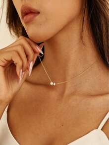 1pc Fashionable Minimalist Elegant Pearl & Zirconia Necklace Choker Chain, Suitable For Daily Wear And Holiday Gift - Necklace - View 5