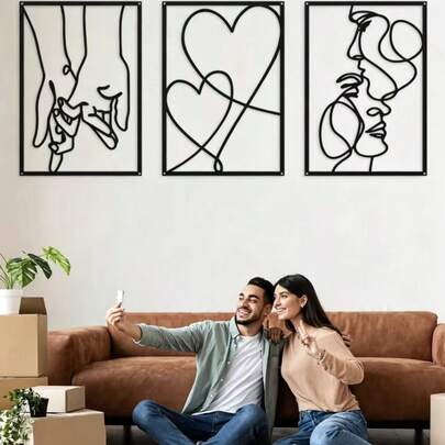 A Set Of Metal Minimalist Line Wall Decorations, Valentine's Day Kissing Hands Metal Wall Decorations, Modern Aesthetic Home Hanging Wall Decorations, Summer Birthday Gifts, Weddings, Beaches, Back To School Season, School Supplies, Room Decorations