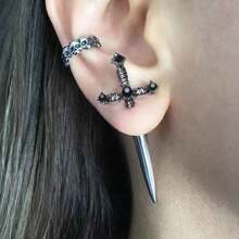 1pair Vintage Rhinestone Decor Sword Design Earring Jackets For Women For Gift - Multicolor - View 2