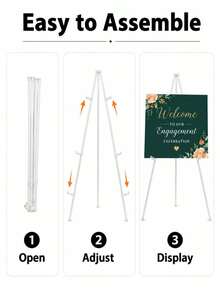 1pc Foldable Portable Tripod Display Stand, Adjustable White Metal Art Display Rack, Suitable For Wedding Signs, Posters, Paintings, Ceremony Advertising Display And Birthday Banner Decoration - Multicolor - View 3