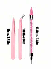 3pcs/1set Rhinestone Picking Tool Set, Includes 1 Double-Headed Dotting Pen And 2 Pairs Of Tweezers (Available In Pink, Black Or White), Suitable For Rhinestone Decoration And Picking Up Nail Art Rhinestones And Accessories - Multicolor - View 9