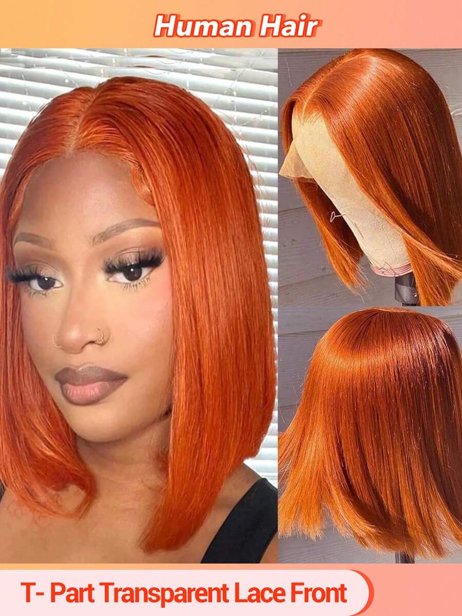 Ginger Bob Lace Front Wigs Human Hair For 13x5x1 Lace Frontal Straight Bob Orange Ginger Wig Lace Front Human Hair Pre Plucked Hairline With Baby Hair Brazilian Hair - S350 - View 1