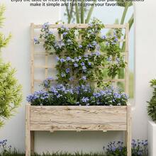 Soonbuy Fir Wood Elevated Planter Box With Trellis & Liner, Raised Garden Bed For Vegetables Herbs Flowers Patio Balcony, 46"L X 23"W X 65"H - A - View 3