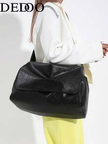 Dedoo Bolso de hombro de gran capacidad minimalista para mujer, superficie texturizada, correa ajustable, adecuado para el desplazamiento diario y la vuelta al colegio - Negro - Ver 6