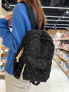 大容量女款後背包，極簡蝴蝶結設計，百搭時尚，小巧休閒燈芯絨媽媽包，適合學生 - 彩色 - 查看 7