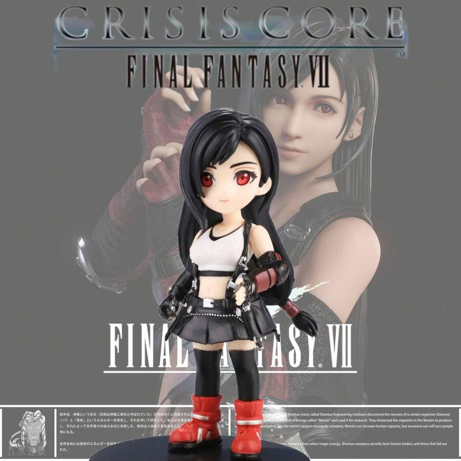 VII (FF/7) Tifa Lockhart Q版卡通公仔,原版遊戲服裝,PVC材質收藏娃娃,附圓形黑色底座,適合汽車儀表板裝飾、展示收藏及粉絲生日禮物 - 彩色 - 查看 1