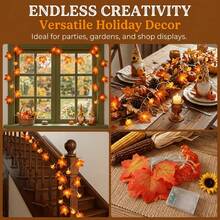 LED Thanksgiving & Autumn Decorative String Lights - Battery Powered, Pumpkin & Maple Leaf Design - Multicolor - View 6