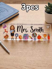 Customized Photo Cartoon Teacher Acrylic Desktop Nameplates, 1/3/5-Piece Sets, Classroom Desktop Decoration Gifts For Teacher's Day, Suitable For Graduation Season, New Teacher Induction Ceremony, Teacher's Day, And School Commendation Activities. - Multicolor - View 14