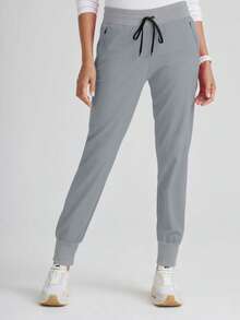 Spring/Summer Solid Color Multi-Pocket Drawstring Pants, Women's Fashion Commute/Work Bottoms, Comfortable Casual Jogger Trousers - Light Grey - View 10
