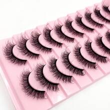 10 Packs D Curl Wispy Fluffy Russian 3D Faux Mink Lashes, Soft Thick Black Band Natural Daily Eyelashes - 白色 - 查看 5