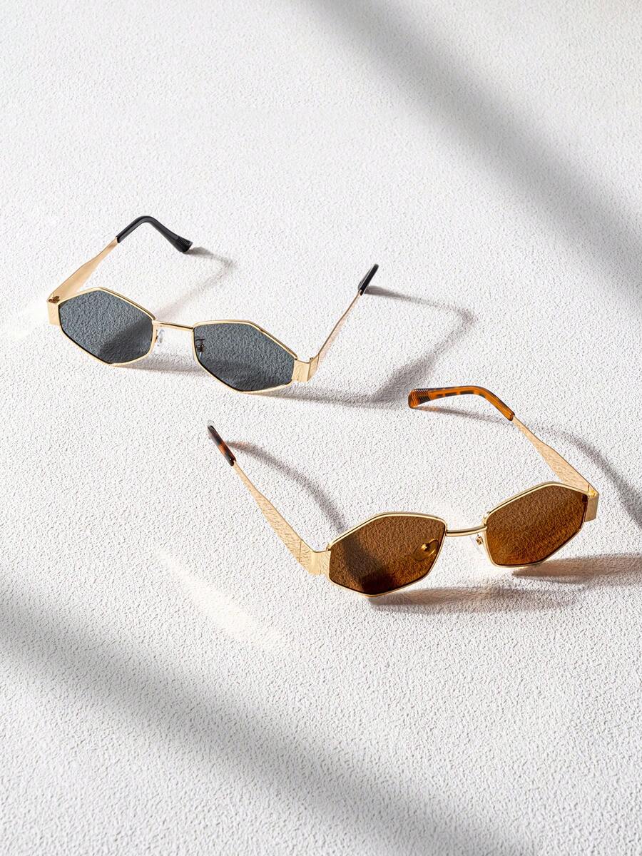 2 Pairs Asymmetrical Small Frame Style Personalized Exaggerated Streetwear Fashion Glasses - Multicolor - View 1