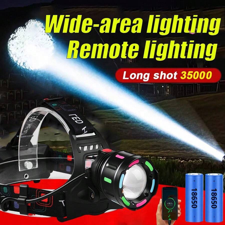 KENSUN 100 Million Lumens Super Bright 18650 Rechargeable High Power LED Headlamp, Suitable For Fishing, Professional Engineering, Waterproof Camping And More
