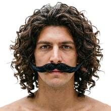 1pc Halloween Party Costume Fake Mustache, Realistic Large Size Curved Shaped Handlebar Mustache - Multicolor - View 5