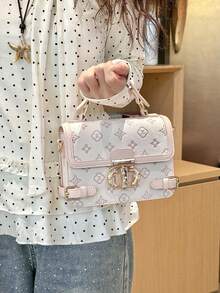 Carit & Koty 1pc Women Top Handle Bag, 2026 New Model, Embossed Hardware Buckle PU Leather Crossbody Bag, Structured Satchel For Daily Leisure Dates Gatherings - Baby Pink - View 10