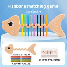 1 Base, 18 Colorful Sticks, 30 Card Fish Bone Matching Set, Educational Toy, Soft Fresh Color Palette, Realistic Wave Fish Bone Design + 10-Color Long Sticks + Printed Question Cards, Visual Color Matching Function, Early Childhood Logic Thinking Enlightenment Teaching Aid, Indoor Leisure Item - Multicolor - View 7