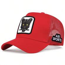 1 pièce Chapeau de baseball pour hommes avec broderie de chat, casquette pour camionneur, chapeau de loisirs extérieur réglable pour la protection contre le soleil, convient pour les voyages de printemps et d"été, les fêtes de plage et de rue. - Rouge - Voir 6