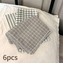 1/2/6pcs Vintage Ins Textured Plaid Striped Rectangular Placemats Tablecloth Napkins Photography Backdrop - Multicolor - View 12
