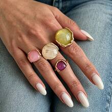 European And American Cross-Border Fashion Ins Colorful Gemstone Inlaid Ring, Vintage Round Gradient Resin Open Stackable Ring - Gold - View 2