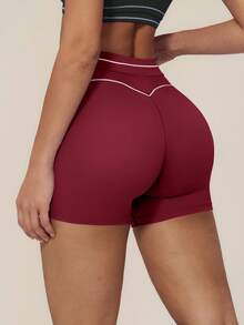 TimeOff Women's 1pc Contrast White Line High Waist Tummy Control Sports Shorts - Burgundy - View 3