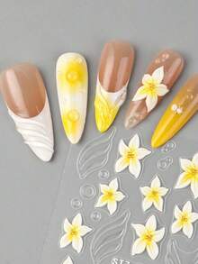 2 Pieces Set Summer Petal Island 5D Embossed Yellow Feather Flower Water Ripple Bubble Modeling Soft Carved Nail Stickers DIY Holiday Nail Decorations Wedding Nail Supplies - Multicolor - View 5