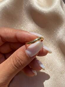 1枚时尚925纯银简约弧形戒指，适合女士日常穿搭和派对配饰，复古优雅珠宝礼品 - 金色 - 查看 6