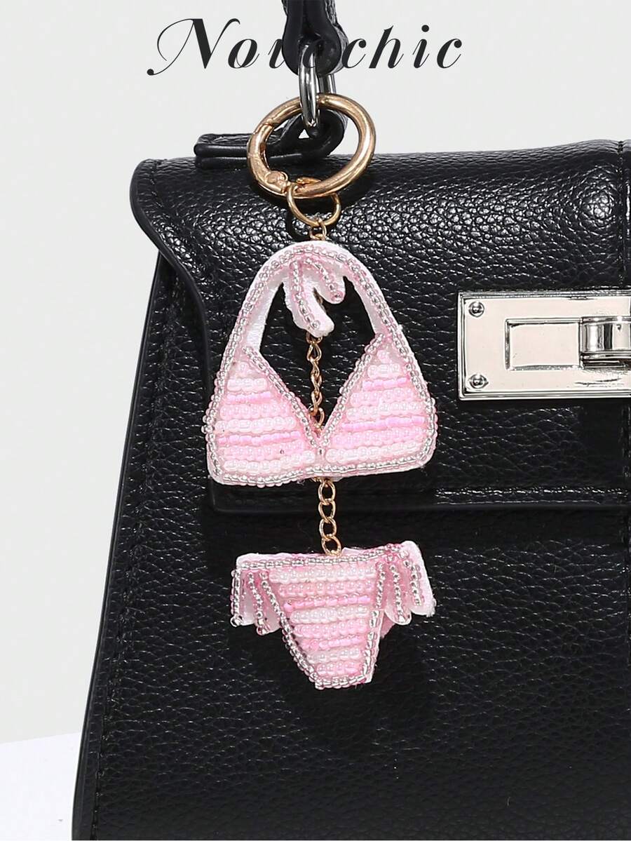 Novachic 1PC Fun Handmade Beaded Flower Decor Rhinestone Beaded Bag Charm Suitable For Summer Vacation Beach Seaside (Charm Only, No Bag) - Pink - View 1