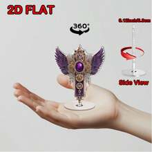 2D Flat, 1 Rotating Acrylic Desktop Display Stand With Purple Wings And Gears - 2D Flat Rotating Base, Suitable For Collectible Figures, Model Display, /Office/Creative Space - Steampunk Style Rotator, Suitable For Miniature Models And Decorative Display, 2D Flat - A - View 2