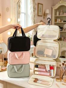 Portable Hanging Travel Toiletry Bag, Large Capacity Multi-Compartment Cosmetic Bag, Travel Toiletries Organizer, Foldable Toiletry Bag For Women - Multicolor - View 1
