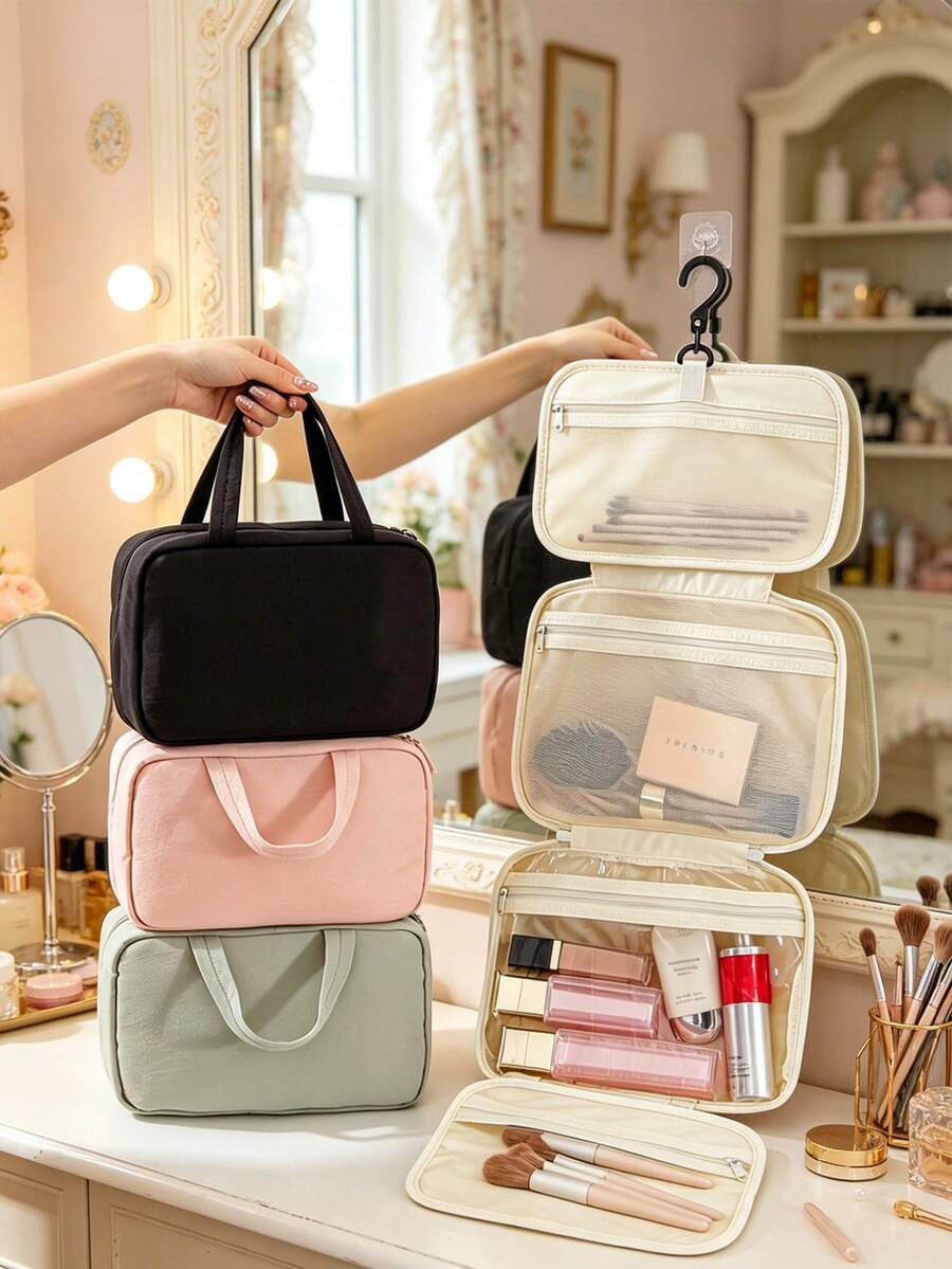 Portable Hanging Travel Toiletry Bag, Large Capacity Multi-Compartment Cosmetic Bag, Travel Toiletries Organizer, Foldable Toiletry Bag For Women - Multicolor - View 1