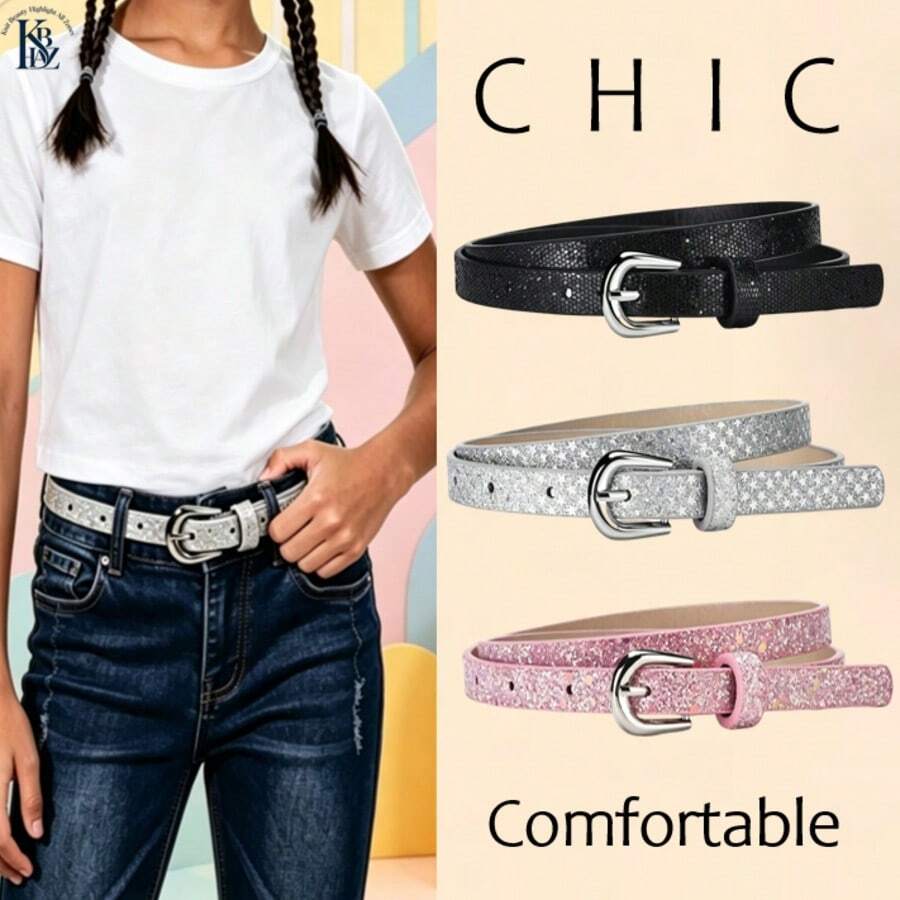 KBHAZ 3-Piece Children's New Glossy PU Leather Belt Set, Suitable For Jeans And Skirts, A Great Children's Gift, Belt, Belts
