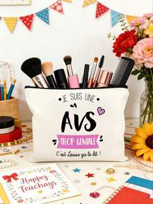 Bolsa de maquillaje con temática de profesora de francés, elegante regalo para el Día del Maestro, diseño de ilustración de corazón bilingüe francés-inglés "Gracias Maestro", regalo de aprecio para educadores, bolsa de almacenamiento de maquillaje estilo negro, bolsa de aseo portátil, adecuada para viajes, vacaciones, camping y uso al aire libre, regalo de aprecio para maestros, diseño creativo, bolsa de almacenamiento de aseo de viaje ligera unisex - regalo perfecto de graduación o elección creativa para el Día del Maestro. - Multicolor - Ver 7