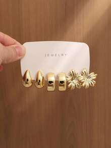 6/18pcs/Set Fashion Floral Geometric Multi- Gold Metal Earrings Set, Hollow Flower, Teardrop Stud Earrings, Women's Fashion Earrings Set, Suitable For Daily Wear (Lightweight CCB Material) - Yellow Gold - View 3