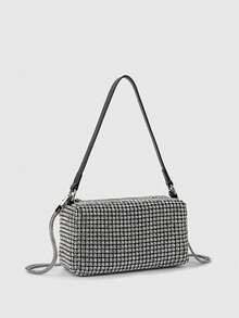 Bolso de mano tipo clutch rectangular mini para mujer, cubierto totalmente de strass, con malla de cristales brillantes tipo diamante, bolso de hombro de noche - Multicolor - Ver 8