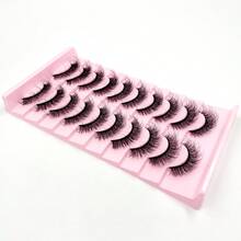 10 Packs D Curl Wispy Fluffy Russian 3D Faux Mink Lashes, Soft Thick Black Band Natural Daily Eyelashes - 白色 - 查看 3