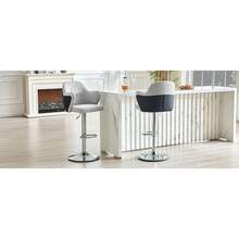 Modern Bar Stool Set (Set Of 2) / High-Quality Linen Bar Stools, -Plated Steel Frame / Easy To Install / High Load Capacity / Suitable For Home Bars And Restaurants - 淺灰色+黑色 - 查看 8