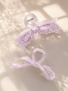 2PCS Printed Bow Hair Clips, Suitable For Thick Hair, Minimalist Design Large Hair Clips, Suitable For Thick Or Thin Hair. Durable Non-Slip Hair Clips For Women, New High-End Autumn/Winter Hair Accessories Launched In 2026, Essential Accessories For Women's Holiday Outfits And Summer Styling. - Multicolor - View 7