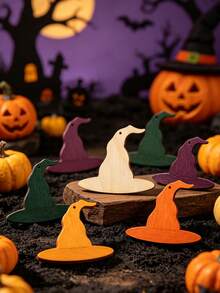 20pcs Halloween Witch Hat DIY Decorative Wooden Signs, Witch Hat Shaped Design With Jute Rope, Suitable For Halloween Party Surprise Decoration, Halloween Indoor And Outdoor Party, Halloween Scene Arrangement, Trick Or Treat Activity, DIY Handicrafts, Holiday Gift - One Size Fits All - View 6