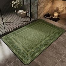 1pc Vintage Olive Green Textured Flannel Rug, Exquisite Multi-Layer Border Pattern, Quiet Elegant Mid-Century Modern Style, Suitable For Bathroom, Entryway, Kitchen, Living Room, Bedroom, All-Season Indoor Use. ⚠️Note: The Pattern Is A Printed Faux Woven Effect, Slight Creases May Occur During Folded Shipping, Which Will Recover After Laying Flat For A While. - 1pc - View 16