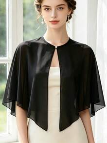 Women's Elegant Chiffon Shawl, Single Layer Sheer Cape, Evening Dress Outerwear Vest, Front Faux Pearl Button Sheer Overlay, Elegant Sleeveless Dress Cover, Suitable For Evening Parties, Balls, Weddings, Parties, Brides And Special Occasions, Daily Fashion Wear, Beach Parties, Vacations, Gatherings, Hair Accessories, Mother's Day, Back To School, Graduation, Birthday Gift For Friends - Multicolor - View 1