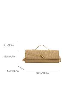Women's Woven Evening Clutch, Rectangular Handbag With Top Handle And Detachable Crossbody Strap, Vintage Minimalist Shoulder Bag, Suitable For Parties And Daily Commute - Gold - View 8